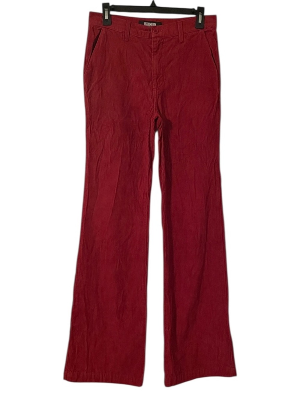 Reformation‎ Women's Red Corduroy Straight Wide Leg Semi Flare Pants Size 28